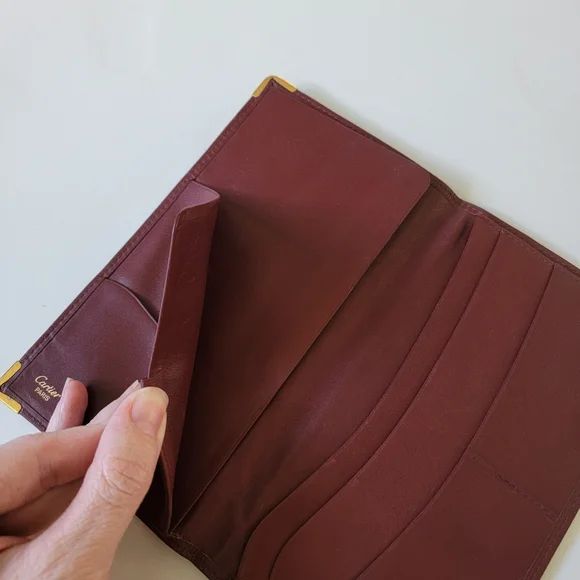 Cartier Paris Burgundy Leather Long Bifold Wallet with Gold Accents - Picture 5 of 8